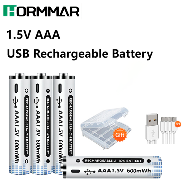 Batería recargable de iones de litio, pila AA, USB, tipo c, gran capacidad, 1,5 V, 2200mWh, carga rápida, para ratón de juguete