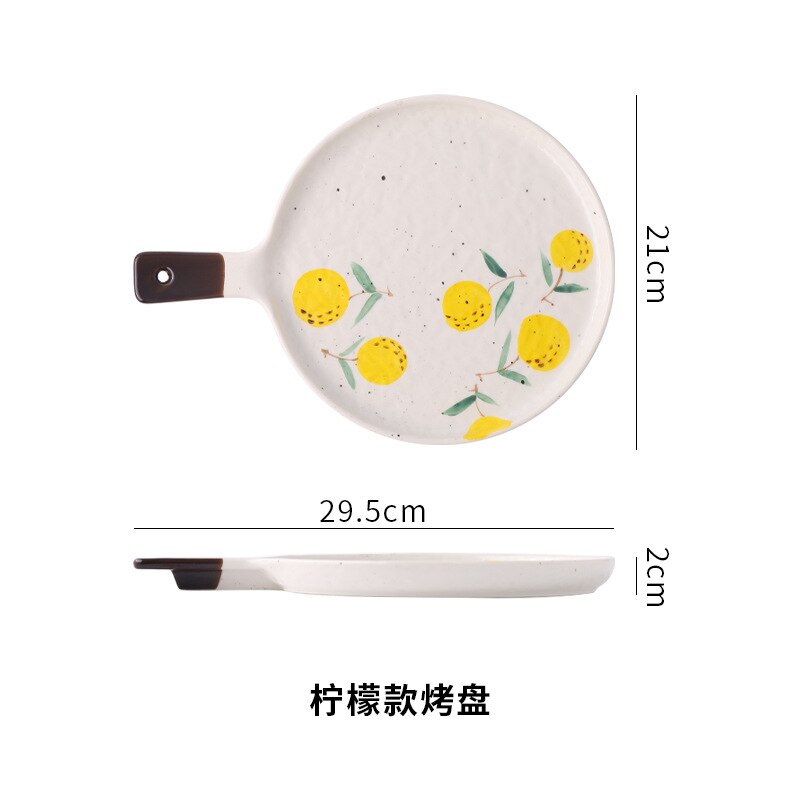 Plato de cerámica para Pizza, horno microondas, plato de comida occidental especial con mango, plato para ensalada de frutas, vajilla para el hogar, utensilios de cocina: Lemon