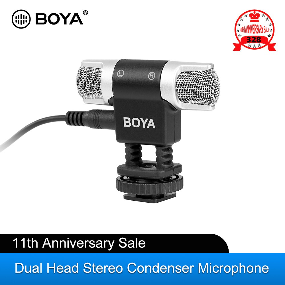 Boya BY-MM3 Dual Head Stereo Opname Condensator Microfoon Microfoon Voor Iphone Android Smartphone Dslr Camera Dv Livestreaming Video