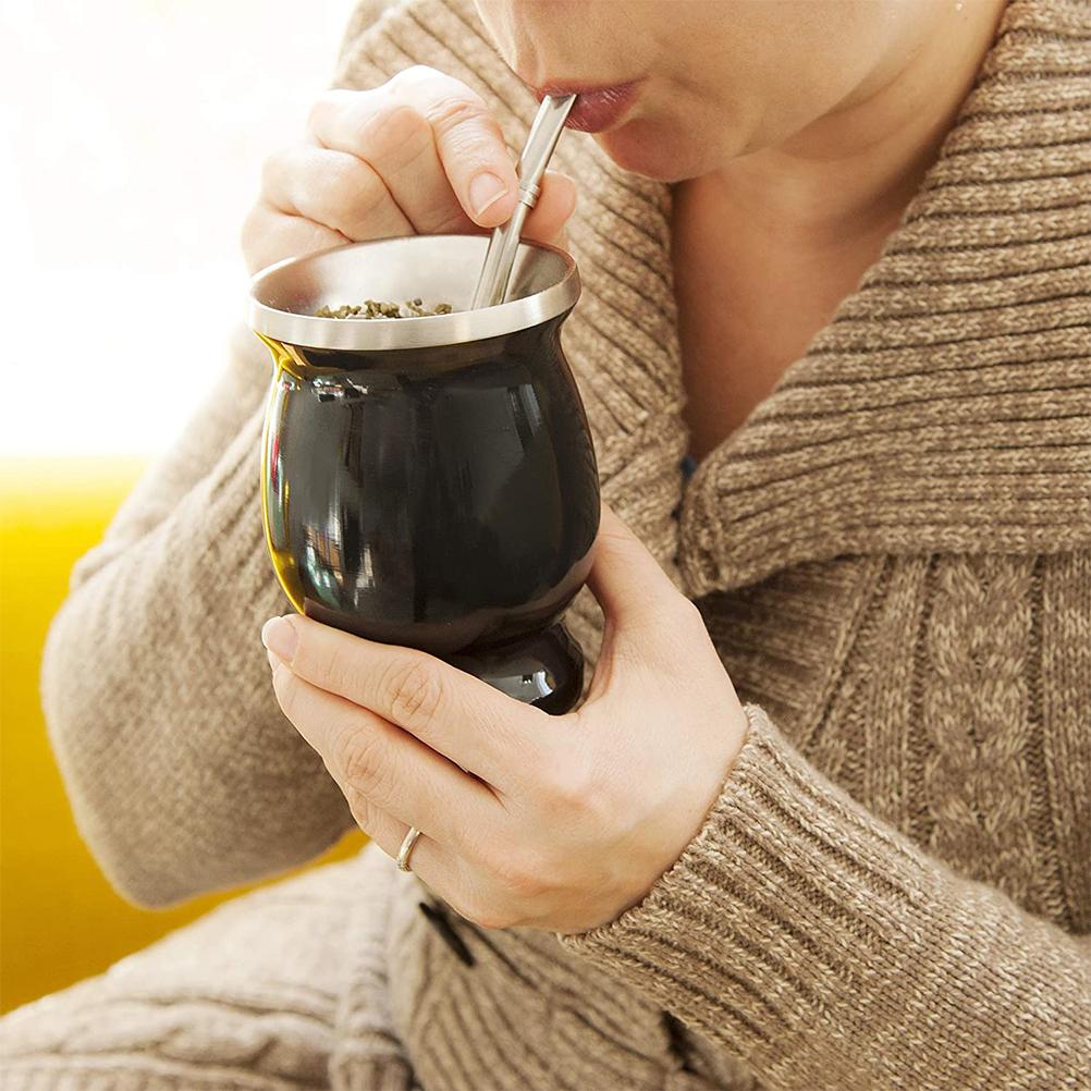 Yerba Mate Kalebas Cup Roestvrij Staal Thee Cup Set Natuurlijke Kalebas Geïsoleerde Beker Eenvoudige Reiniging Dubbelwandige Yerba Mate cup Insulati