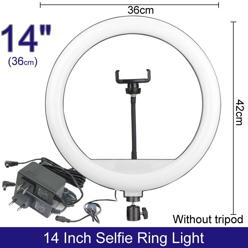 Fotografie Lamp Licht Ring Met Telefoon Houder Selfie Usb Plug Dimbare 6 8 10 12 14 Inch Beschikbaar In verschillende Maten: 14 inch only light 1