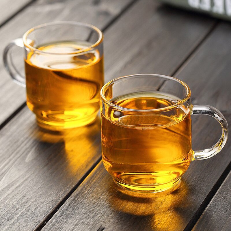 Transparent Glass Small Tea Cup Coffee Cup High Borosilicate Glass Small Wine Cup 120ml Household Tea Cup Thickened and Plate