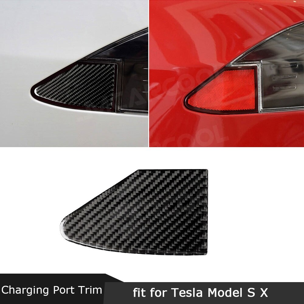 Koolstofvezel Auto Buitenkant Deur Poort Opladen Panel Trim Cover Beschermende Sticker Voor Tesla Model S Model X Lhd