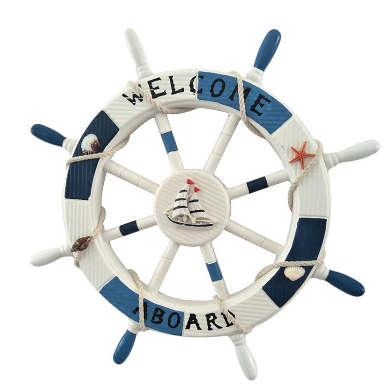 Gouvernail de bateau en bois de Style méditerranéen, 1 boîte de 45CM, volant de plage, décoration murale pour salon: Default Title