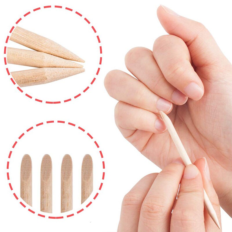 100 Stuks Oranje Houten Nail Sticks Dubbelzijdig Multi Functionele Cuticle Pusher Remover Pedicure Gereedschap Mini Skater Hiaisb