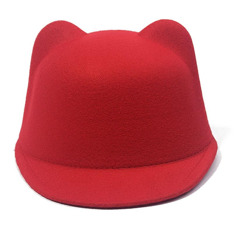 SUOGRY Mother daughter felt fedora hat child adult solid color cat ears short brim hat for women men equestrian knight caps