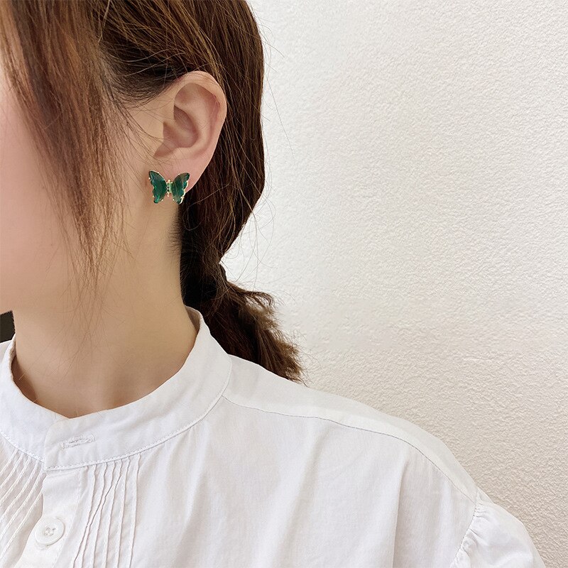 kristall Schmetterling Zucht Ohrringe Für Frauen Grün Rosa Lila Nette Koreanische Schmuck Frauen Ohrring Bricons