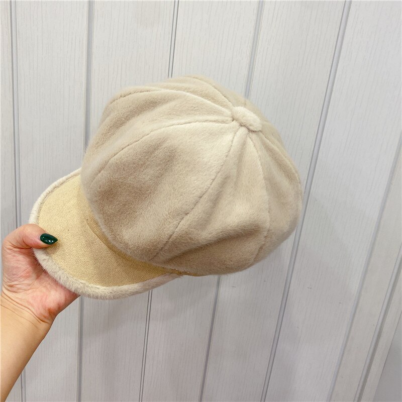 Sombrero de boina peluda para mujer y niña, gorro informal grueso y cálido, para artista francés, Otcagonal