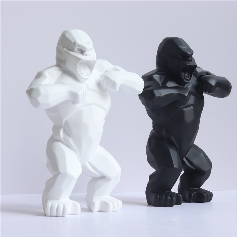 Statue de roi Kong avec baril en résine de 20cm, décoration pour la maison, gorille, bureau, salon, sculpture en noir et blanc