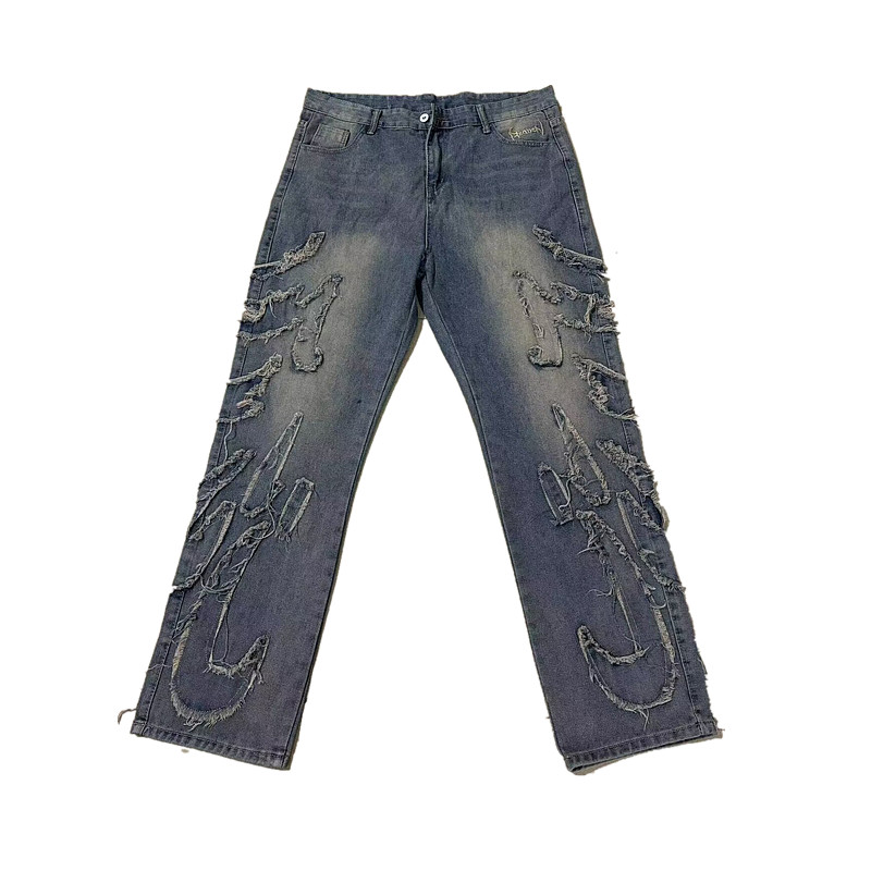 2024 Ropa Y2K Streetwear flamme broderie Baggy empilé jean pantalon pour hommes vêtements Harajuku Vintage femmes gothique Denim pantalon