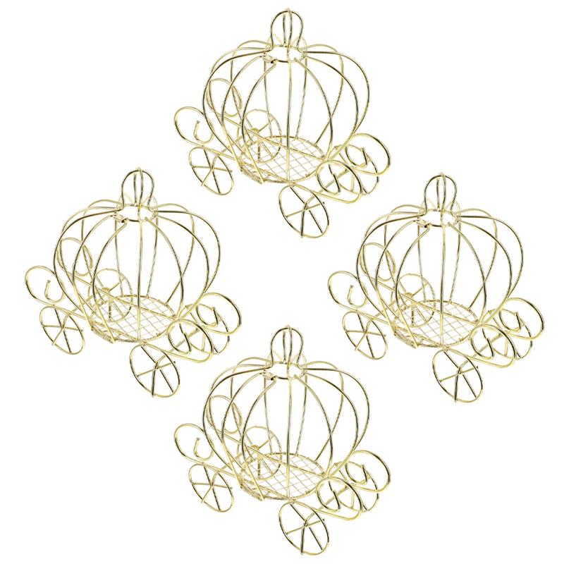 4Pcs Pompoen Vervoer Decor Candy Houder Pompoen Winkelwagen Metal Candy Box