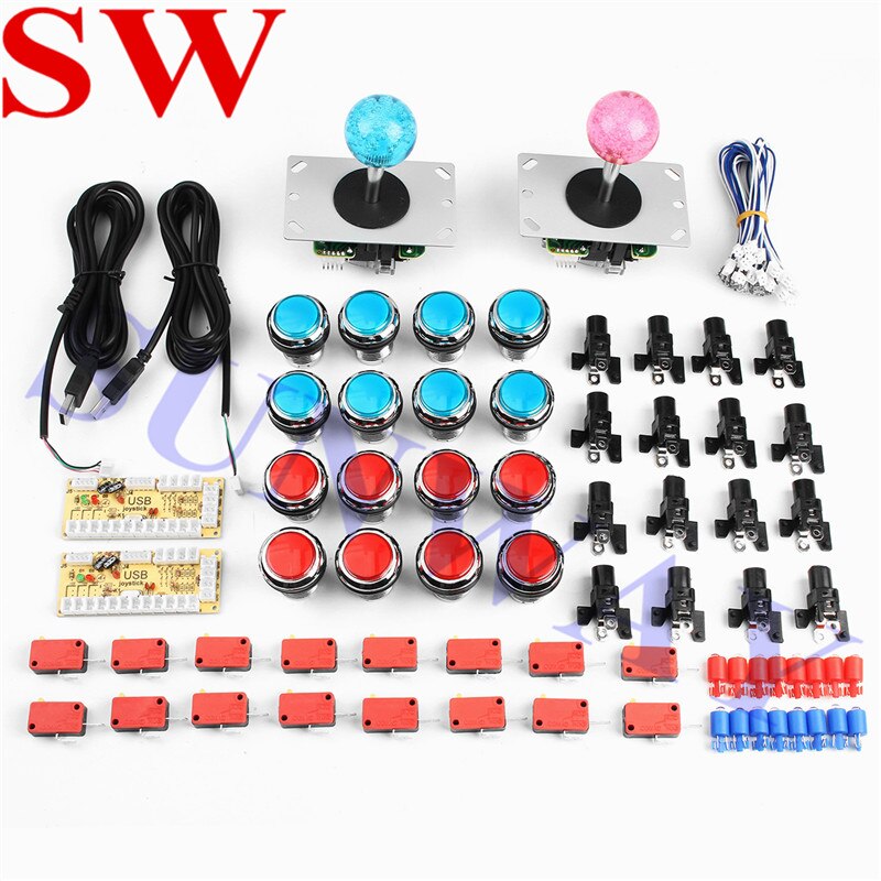 Arcade DIY LED Kit with Zero Delay USB Encoder To PC Arcade Games 4 Way Joystick + 12V LED Illuminated Arcade Push Buttons: AS PICTURE SHOW