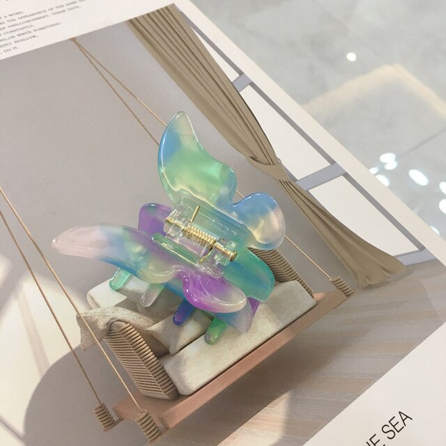 Acetaat Hars Haar Klauw Vlinder Haarspeld Clip Vrouwen Meisjes Zoete Fee Gradiënt Tie-Dye Haar Klauw Styling Gereedschap Barrette: Multicolor