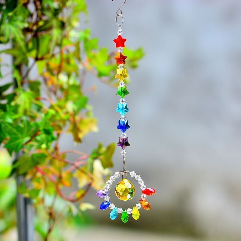 Kainai Chakra Rainbow Star Suncatcher Crystal Prisma Venster Opknoping Kristal Auto Charm Rainbow Decaration Warmhouse Tuin: yellow