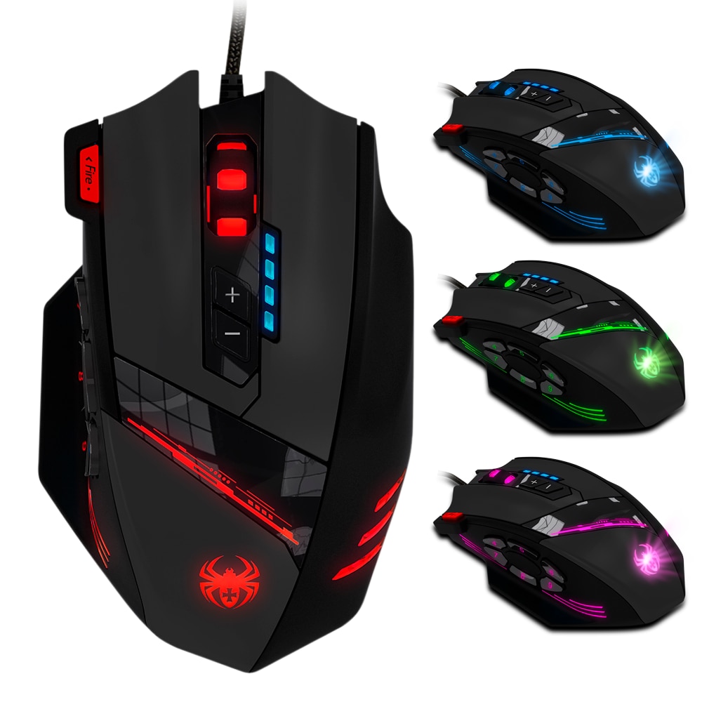 Zelotes-brändin usb langallinen optinen pelihiiri 7 kirkkaalla värillä led 4000 dpi mause ergonomiset hiiret kannettaville tietokoneille