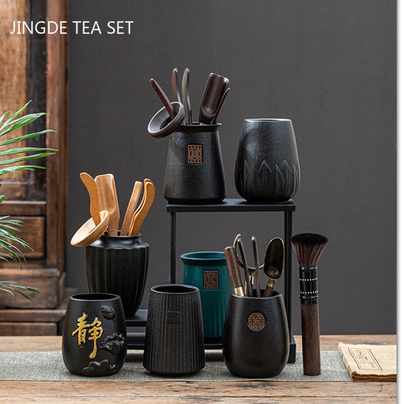 Chinese Style Tea Making Tools Tea Ceremony Six Gentleman Tea Set Tea Table Purple Clay Cans Ebony Combination Tea Accessories