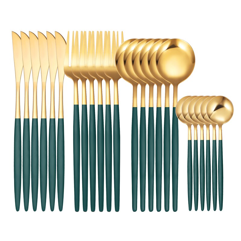 Green Gold 24 Piece Cutlery Cutlery Set Non-fading Cutlery Set Stainless Steel Cutlery Dinner Kitchen Household Knives