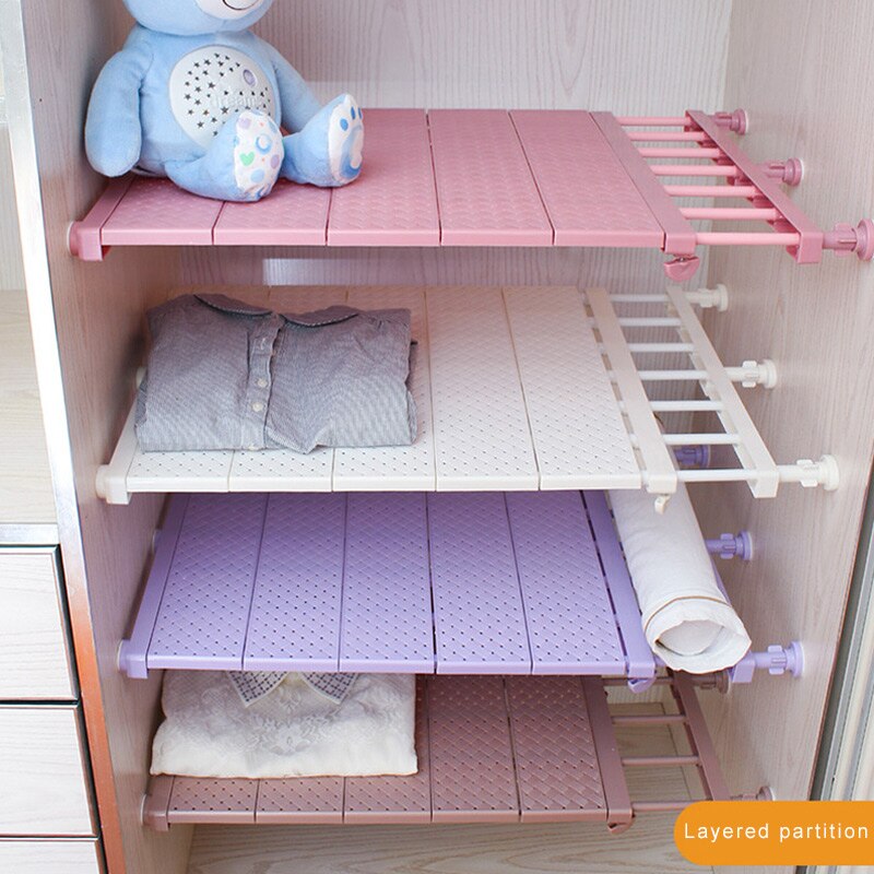 BAOYOUNI Uitschuifbare Kastplank Verstelbare Kledingkast Rail Kleding Opknoping Palen Spanstangen Kast Muur Verdeler Metalen Opbergrek Organizer Voor Badkamer Keuken Garage Ivoor 2860809984