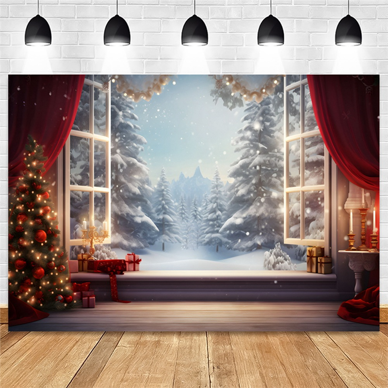 AAAEL-210X150cm Christmas Background Cloth Christmas Window Children Photo Studio Photo Photography Backdrops