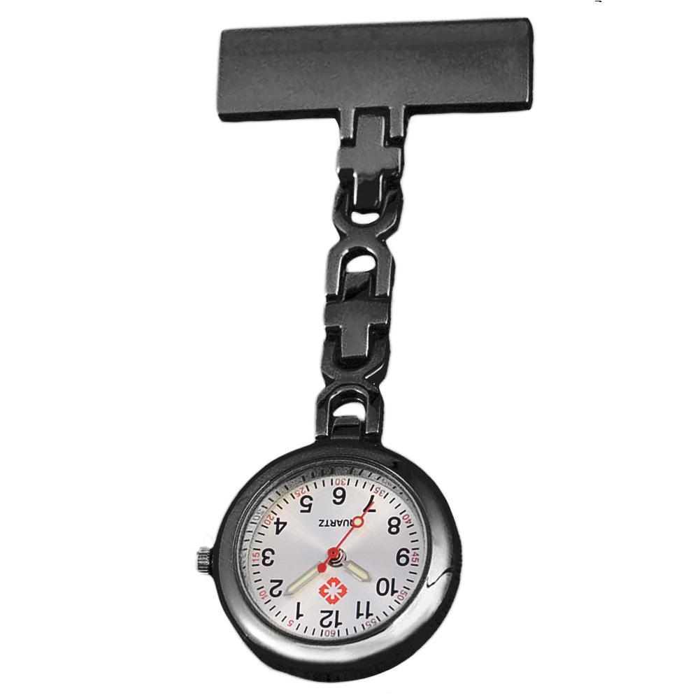 Montre de poche pour infirmières, avec cadran rond, pendentif à broche, Quartz, à la: Black