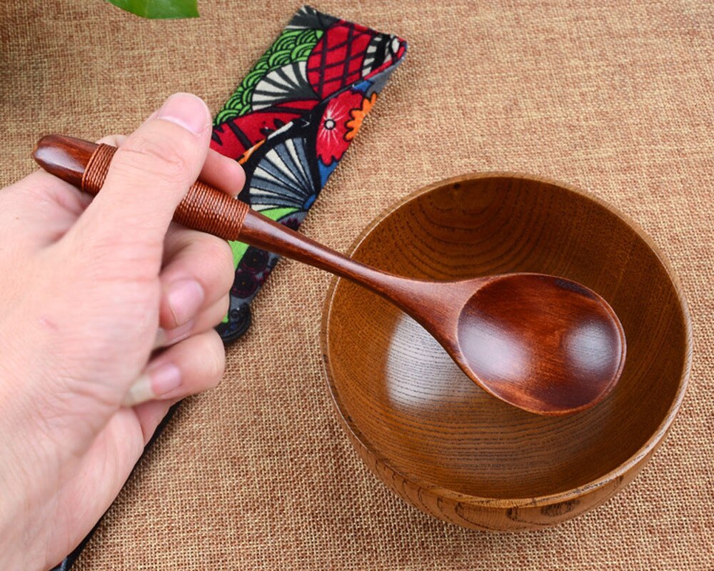 Coffee spoon kitchen cooking utensils soup teaspoon Japanese style tie line coffee honey wooden spoon L0422