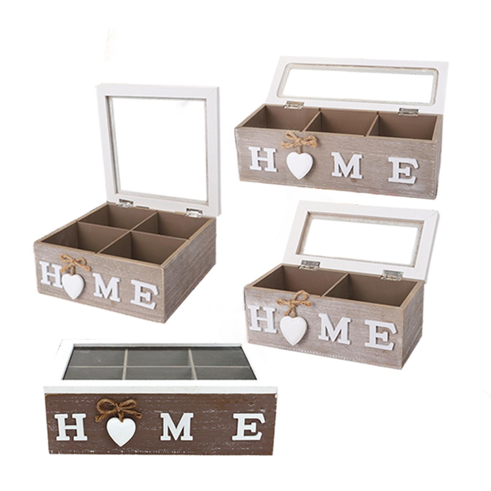Rectangular Wooden Tea Storage Box with Viewing Window Desktop Container Jewelery Box for Sugar