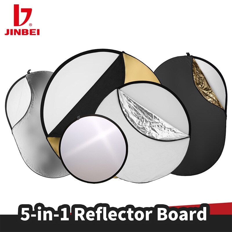 Jinbei 31 ''80Cm 5in1 Reflector Fotografie Inklapbare Draagbare Licht Diffuser Ronde Reflector Voor Foto Kleurrijke Zilver Zwart