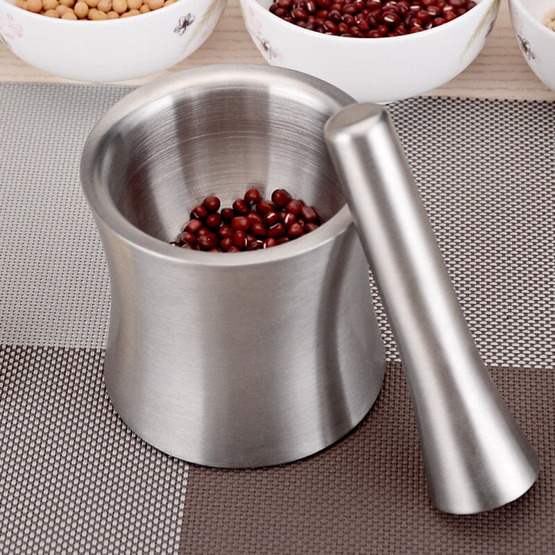 Stainless Steel Garlic Pounder Leak Proof Cover Mortar Pot Mortar Pestle Set Polished Garlic Press Grinding Container