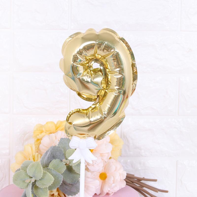 7Inch Mini Gold Silver Foil Number Balloons Cake Topper Diy Kids Birthday Cake Flags For Wedding Anniversary Birthday Decoration: Gold 9