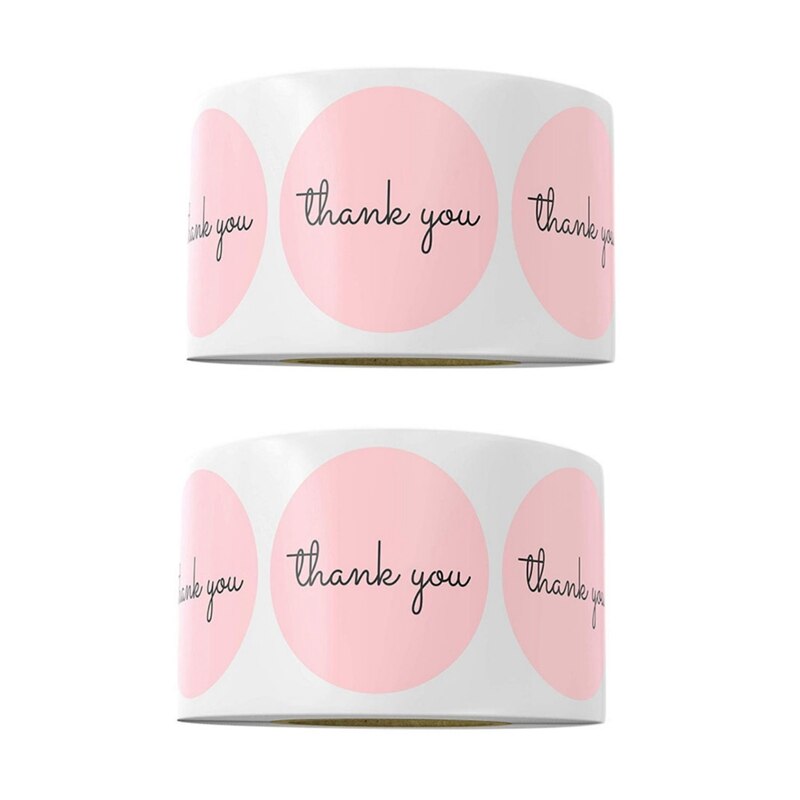 1000Pcs 1 Inch Thank You Stickers Pink Stickers & 1000Pcs Round Thank You for Your Order Sticker Heart Thanks