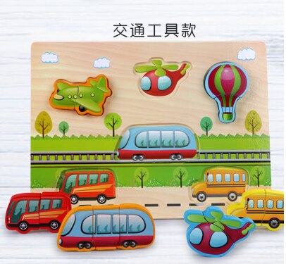 Wooden Puzzles Hand Grab Boards Toys Montessori Tangram Jigsaw Baby Educational Toys Cartoon Vehicle Animals Fruits 3D Puzzles: 10