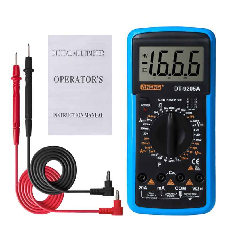 DT9205A Digital Multimeter hFE AC DC Triode Diode Resistance Amp Electric Tester U50A: Blue