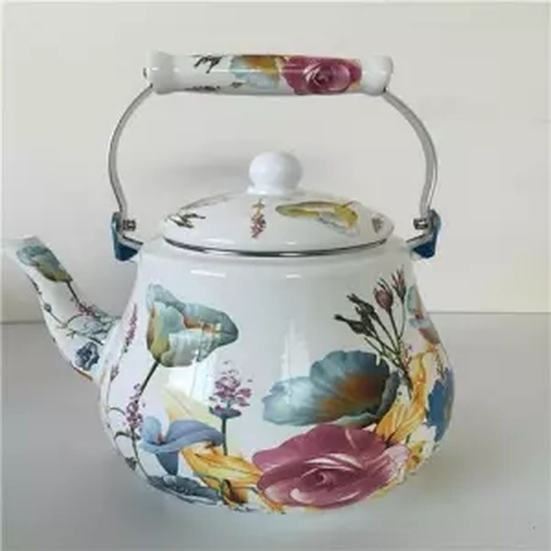 Enamel Pot Large Capacity Thickening 5L Enamel Kettle Milk Teapot Flat Bottom Pot Full Flower Induction Cooker Universal Teapot