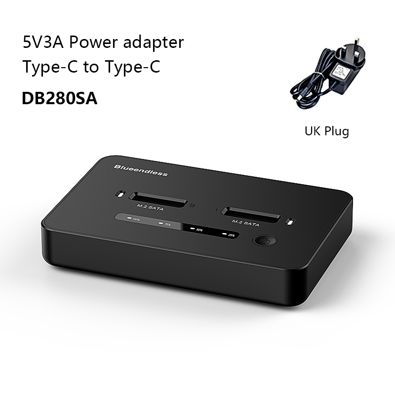 Blueendless  m 2 ssd-dockingstation med to bays, sata-duplikator, ssd med to bays, m2 .2 kabinet, sata 6 gbps, type c, usb 3.1 til ssd-harddisk: Sort
