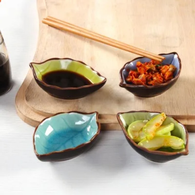 Bol de cuisine, outil de cuisine, plat , fissure de glace, feuille de glaçure, assaisonnement en céramique, Sauce soja, vinaigre, petites assiettes 10x7.5x3cm