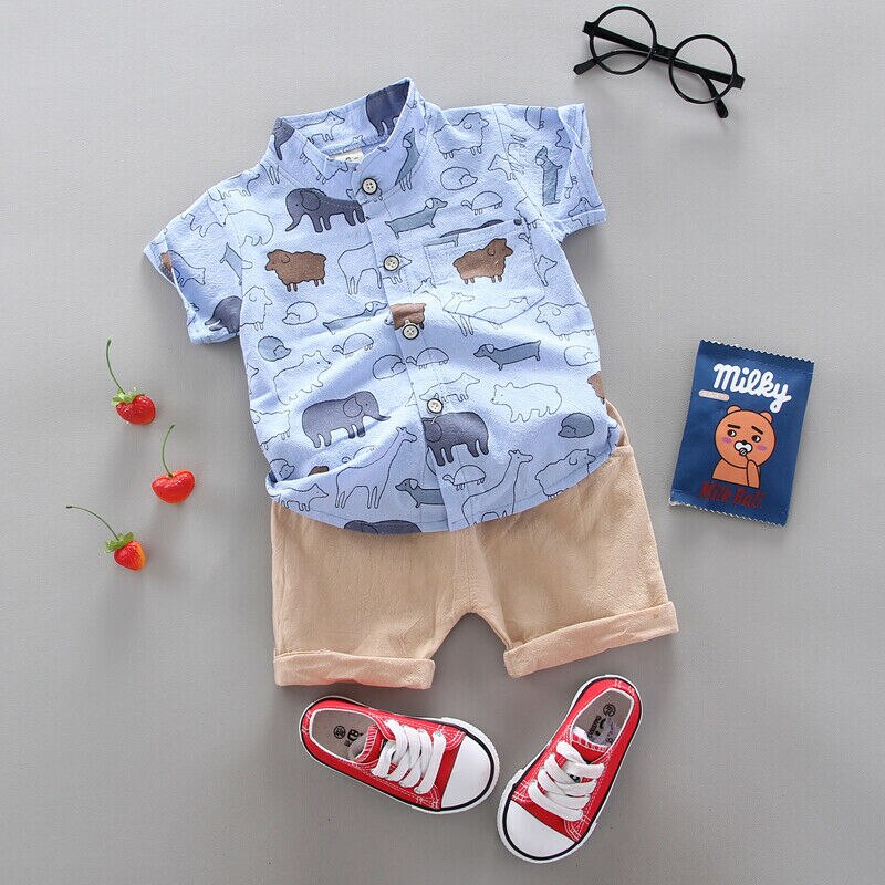Uk spædbarn baby dreng barn sommertøj elefant skjorte t-shirt + bukser outfits sæt 0-3t