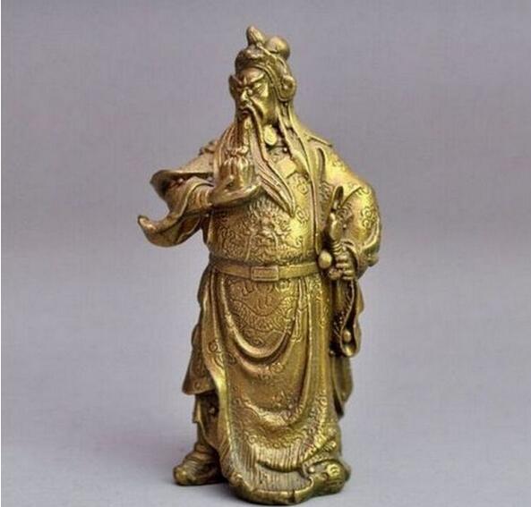 Sjælden kinesisk bronze messing drage kriger guan gong guan yu statue