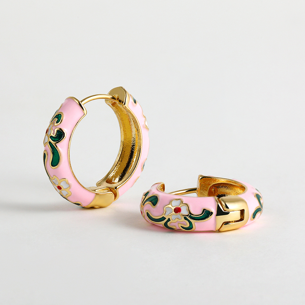 Orecchini a cerchio piccoli con fiori colorati Vintage ▾ Smalto in metallo Fiori e piante Cerchio Huggie cerchi Regalo di gioielli alla moda femminile: Luce di Colore Giallo Oro