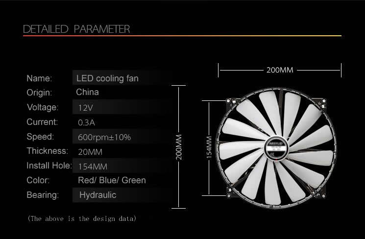 20mm thickness fan Red Blue Green Color 200mm 20cm fan silent for computer Case 20020 fan thin 2cm 40 LED Cooling Fan