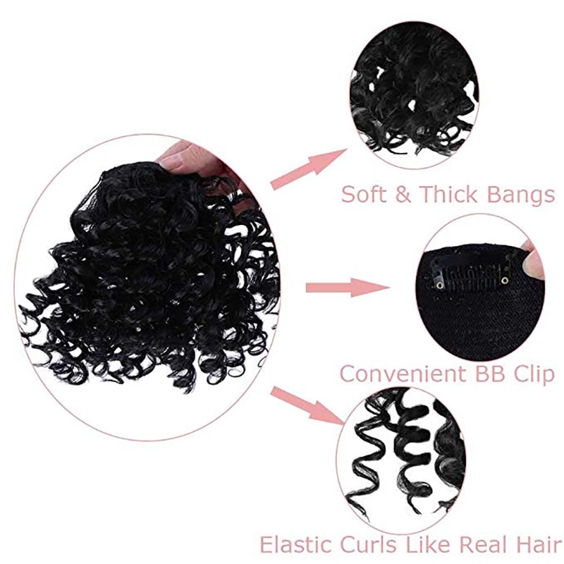 Afro Curly Fringe Clips In Bangs High Temperature Fiber Hairpieces Natural Black Synthetic Hair Extensions HOUYAN