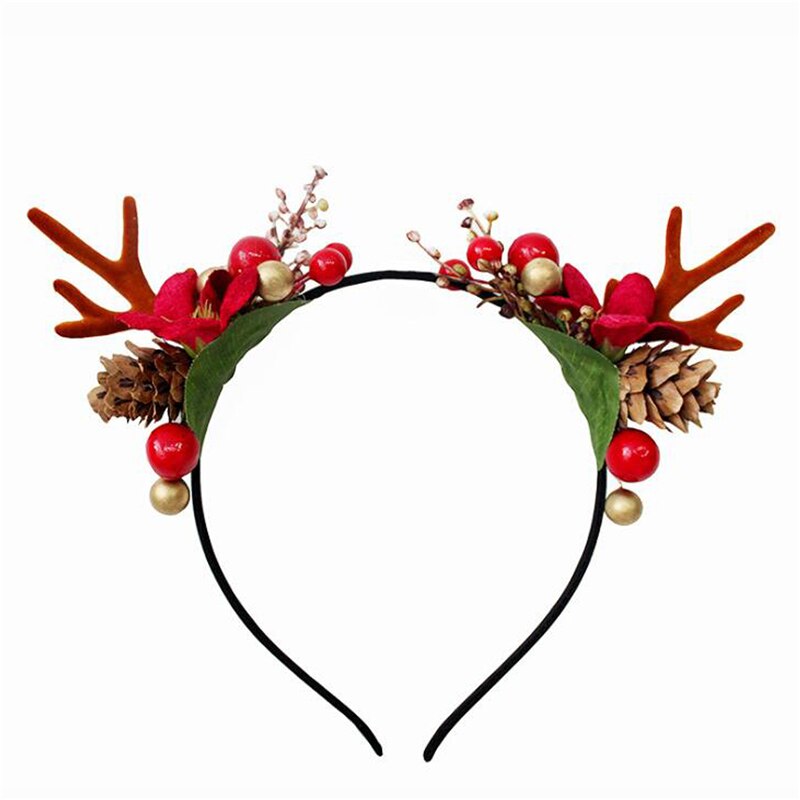 Christmas Deer Horn Headdress Elk Cat Ear Headband Kids Adults Hair Accessories Party Festival Year Decor Photo Props: Red yellow