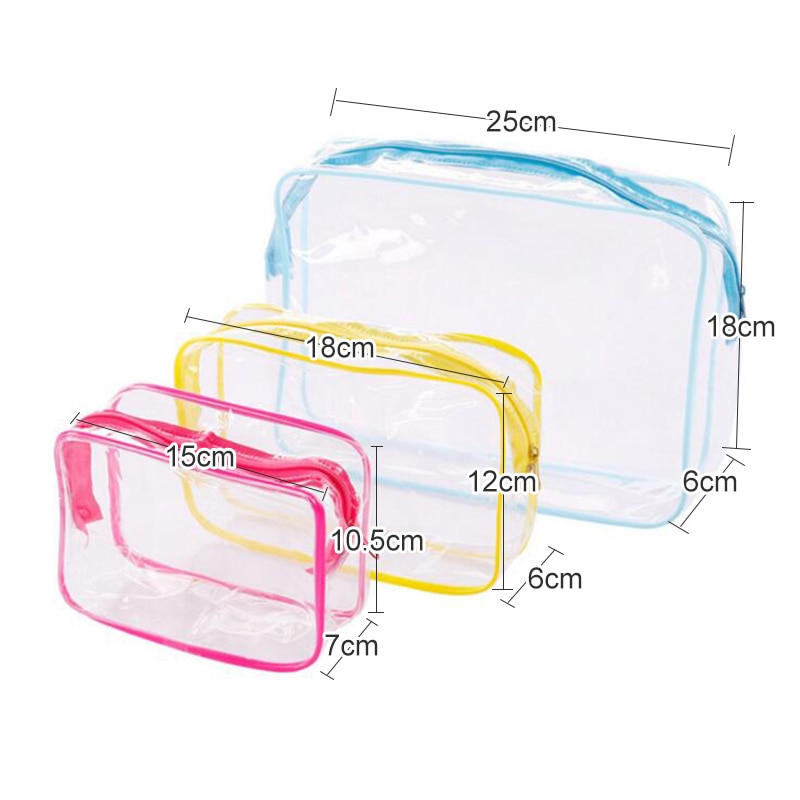 3 Stks/pak Pvc Transparante Make-Up Tas Waterdichte Organizer Toilettas Opslag Wassen Pouch Reizen Cosmetische Tas Volwassenen Zip Bad Tote