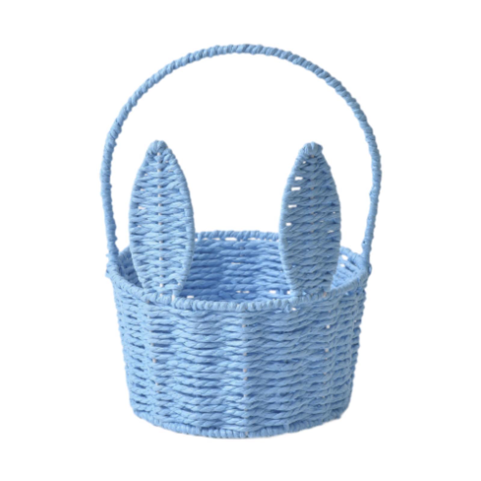 Cesta de conejito de Pascua con asa, cesta de flores tejida, cesta de huevos de Pascua, cesta de flores para niña para el hogar, jardín, cocina, Camping, vacaciones: Azul
