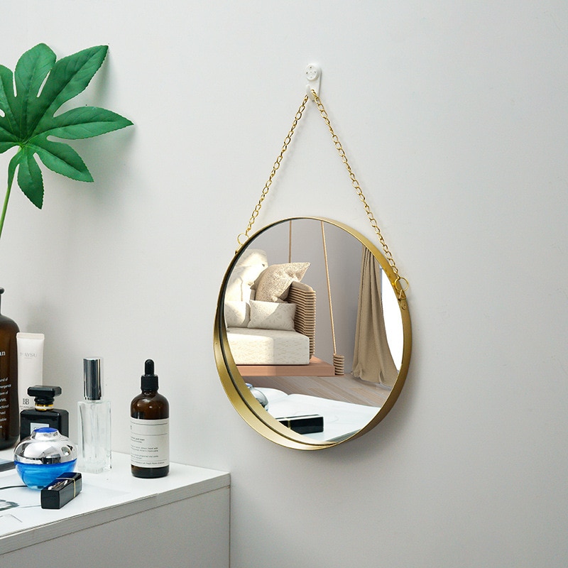 Nordic Gouden Decoratieve Spiegels Mode Muur Opknoping Kwastje Handwerk Make-Up Spiegel Woondecoratie Badkamer Accessoires