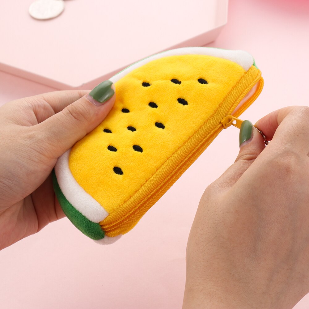 1 ud. Monederos bonitos de felpa para mujeres niñas frutas serie sandía fresa Cactus monedero cartera estudiante lápiz estuche
