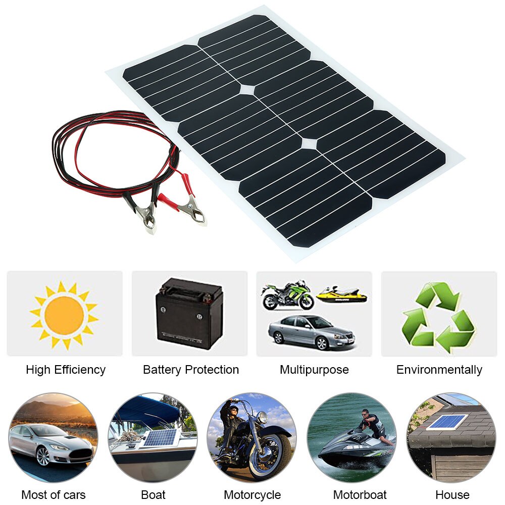 Panel solar semiflexible de 20W y 12V con Chip de energía solar, para cargador de batería de barcos, Cara de 20W y 12V