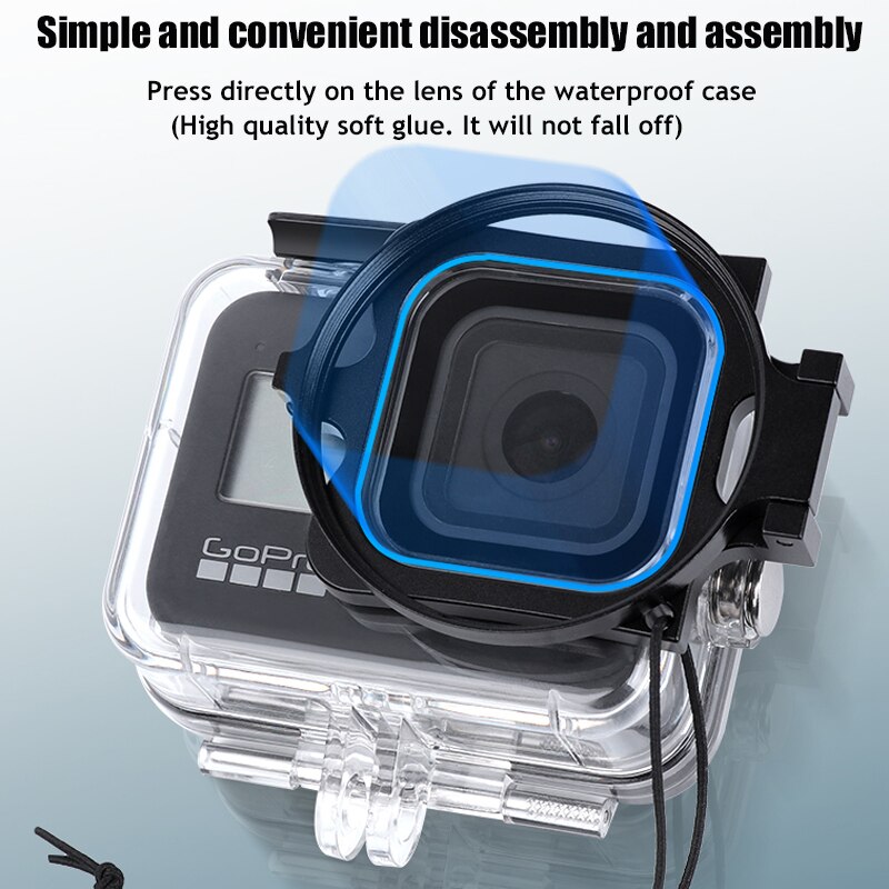 16X Macro Filter for Gopro 10/9/8 Black Original Waterproof Case Diving Red Purple Filter +Adapter Ring+Lens Cap for Gopro 10/9