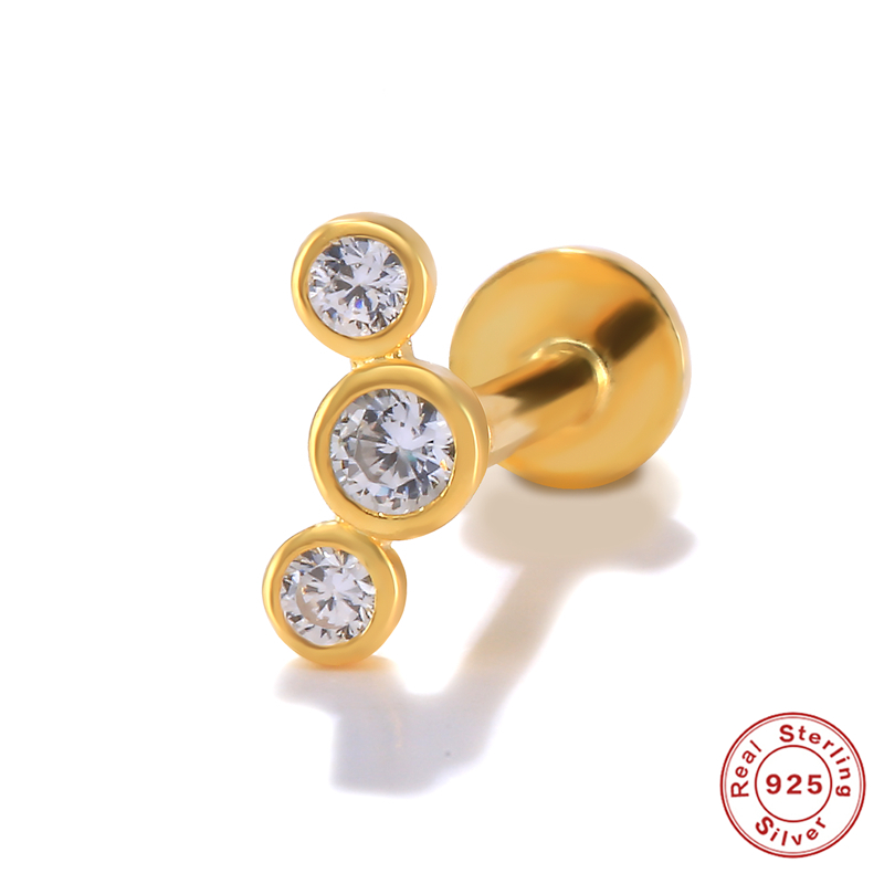 CANNER 1pc 925 Sterling Silver Tragus Piercing Stud Earrings for Women AAAAA Zircon Labret Lip Rings Cartilage Earrings Jewelry: 12