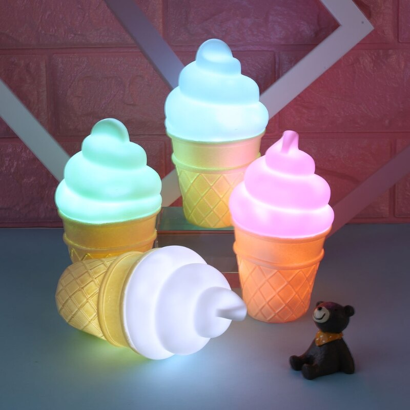 Novelty Ice Cream Cone Shaped Night Light Desk Table Lamp Kids Children Decor 77HD