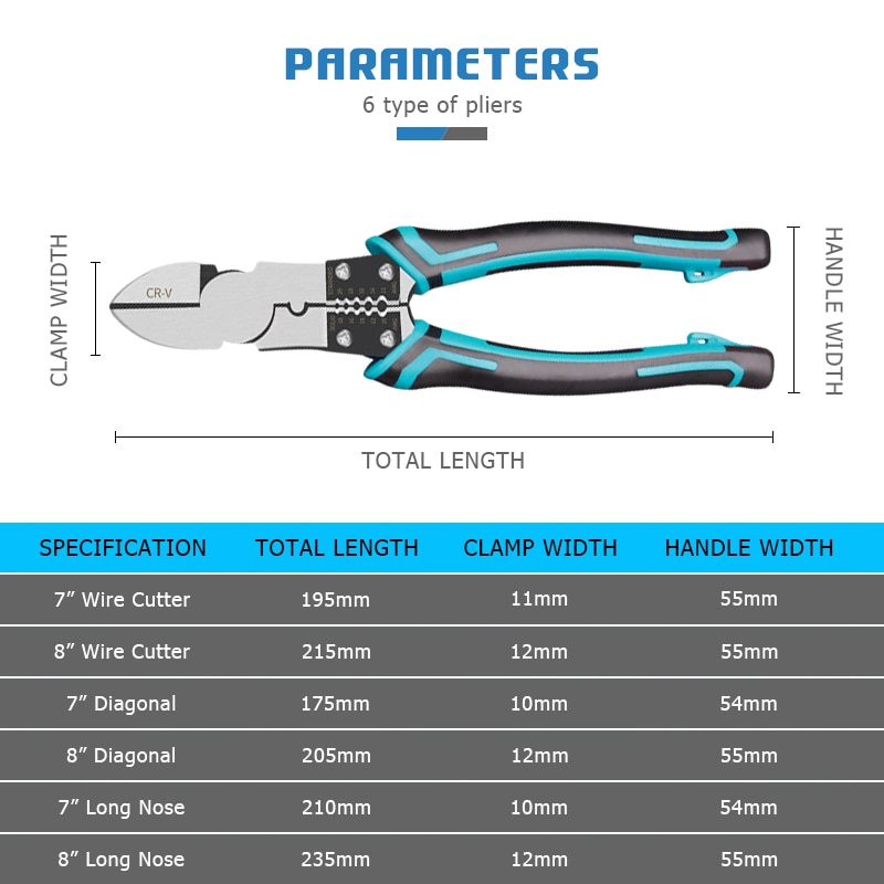 REIZ Wire Stripping Pliers 7 8 Inch Cutter Crimping Tool Long Nose Diagonal Multitool Cable Cutting Stripping Repair Hand Tools